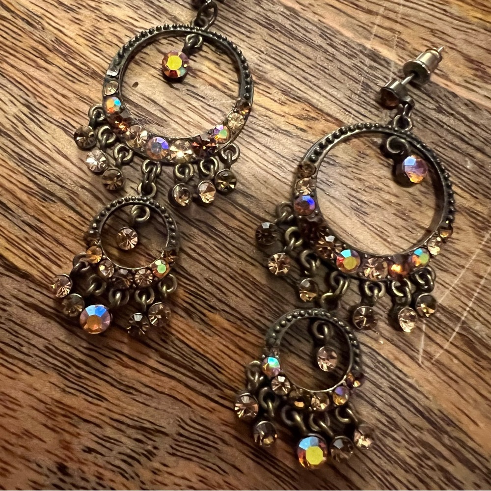 Bronze Boho Crystal Rhinestone Chandelier Drop Earrings - Picture 2 of 15